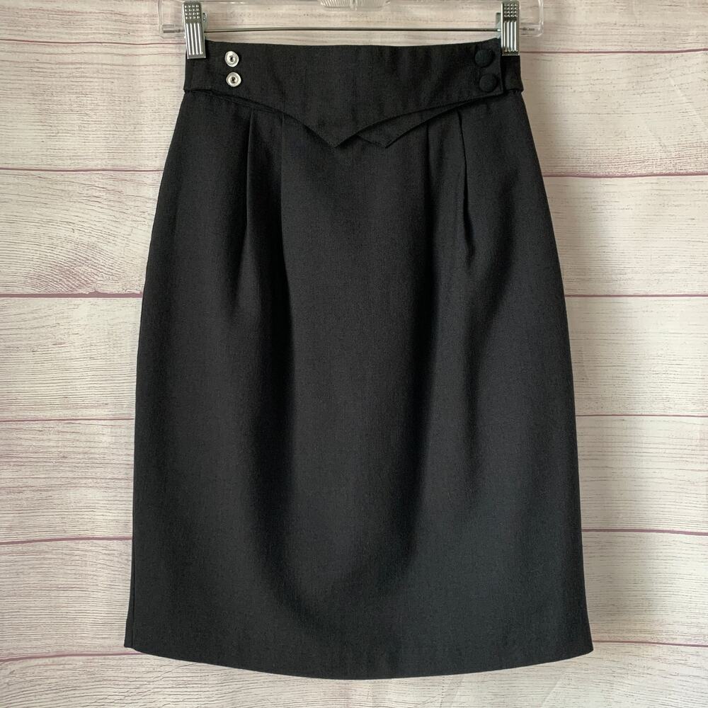Vintage Jay Peters Black Pencil Skirt Pointed Yoke Waistband Size 8